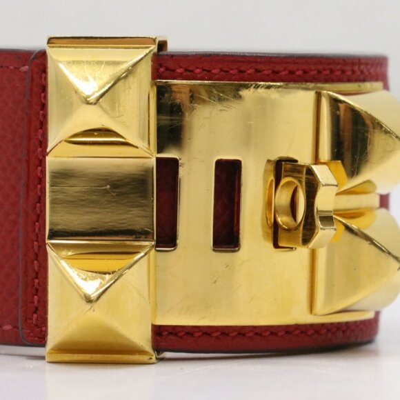 Hermès Ostrich Red Leather Collier De Chien Bracelet - Picture 3 of 8